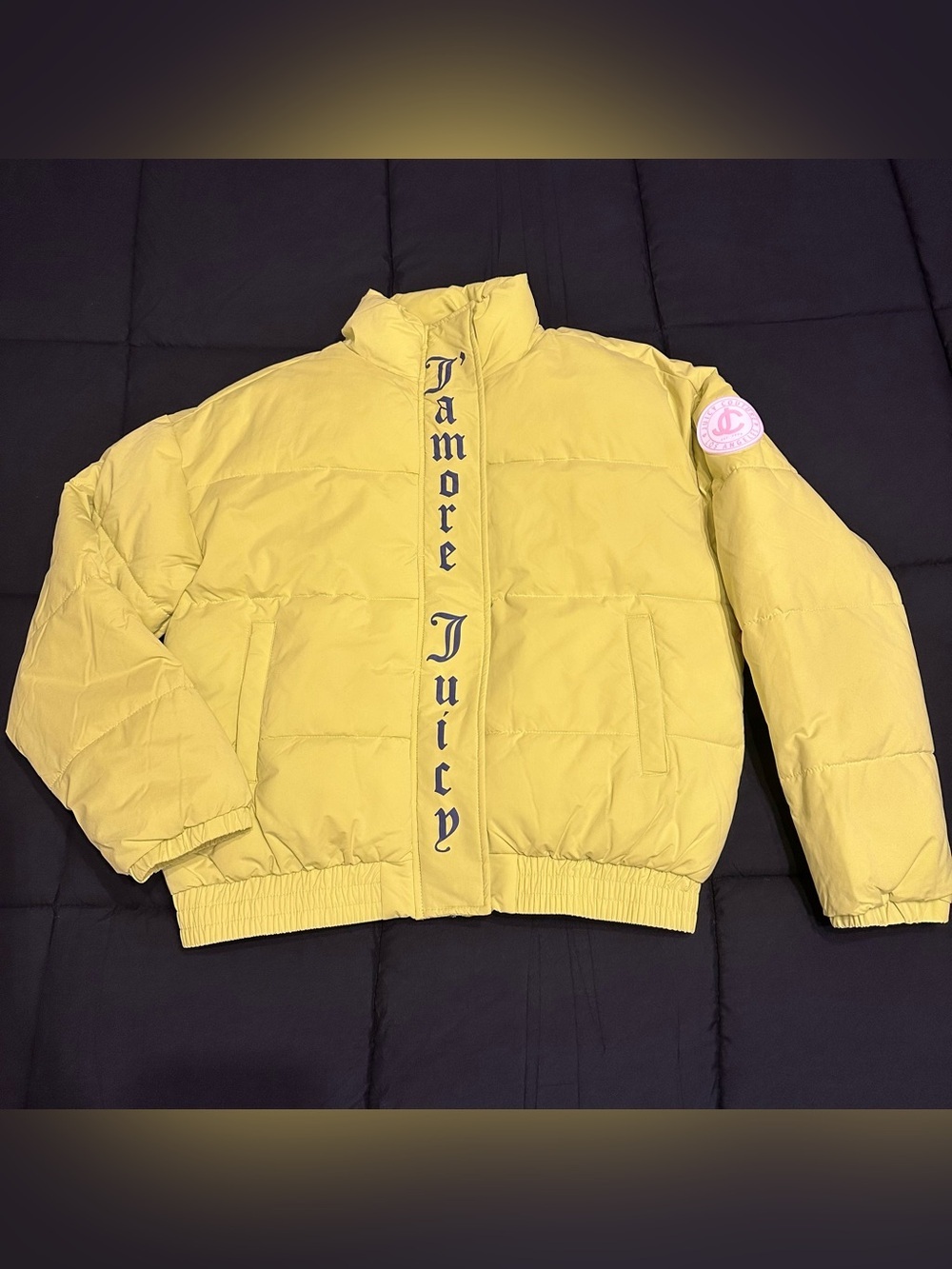 NWT Juicy Couture Neon Yellow J'amore Juicy Puffer Coat Jacket Y2K Style XS